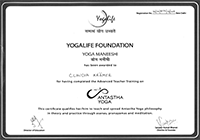 Zertifikat f�r Yoga Maneeshi